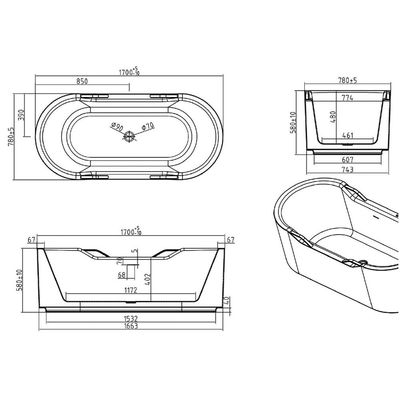 Milano Plus Maud Freestanding Bath Tub 1700X750X580 Glossy White - Made In China